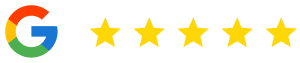 Google logo with five yellow stars indicating a five-star review rating for Potach & Mitchell Dental Clinic.